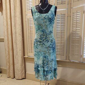 Aqua Sleeveless Gown with Leaf Pattern & Sequins Dressbarn Size S